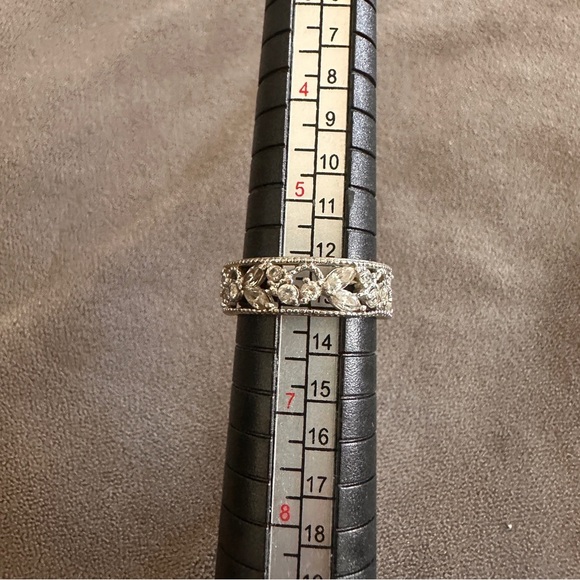 QVC Sterling Silver CZ Floral Filigree Eternity Band Ring Size 5.5 Vintage Look - Picture 4 of 4